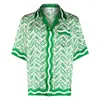 CASABLANCA PING PONG CLASSIC MENS SHIRTS PRAIRIE GREEN PRINT UNISEX 느슨한 영국 실크 셔츠 짧은 슬리브 디자이너 티 여성 느슨한 여름 해변 상판