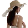 Internet célébrité paille féminine Sumage de plage d'été, ombrage, vacances, protection, grand bord, chapeau cool, chapeau de soleil