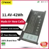 Batteries CPMANC 42Wh pour ordinateur portable 3CRH3 WDX0R T2JX4 WDXOR pour Dell 15MF Pro1508T pour Inspiron 13 5000 5368 5378