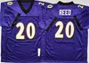 Throwback Football Vintage 20 Ed Reed Jersey Men 75 -årsjubileum Retro 52 Ray Lewis Black Purple White Brodery and Sying for Sport Fans High/Top