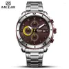 Armbandsur Megir Blue Dial Chronograph Sport Quartz Watches For Men's Fashion Rostfritt Steel Analog Male Luminous Hands