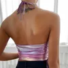 Women's Tanks Camis Womens Sexy Crop Top Holographic Wetlook Metal Chain Sling Camis Side Pull Club Party Dance Top Festival Clothing Y2k J240409