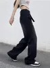 Женские джинсы бархатные штаны Винтажные черные широкие ноги Женские женские улицы Корейская модная мешковатые джинсовые брюки Гранж Y2K Леди Одежда