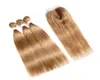 Mel Loiro Silky Hair trea de cabelo liso Pacotes com encerramento de renda Cabelo virgem brasileiro 3 pacotes com fechamento 27 cabelos humanos Bundl5626233