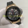 2 Style Chronograph Watches Real Photo för Mens Classic Black Dial 18k Rose Gold Gummi Armband Fold Clasp Sport Quartz Movement Chrono Wristwatches Dress Watch Watch