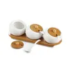 Ménage de rangement en céramique Pot d'assaisonnement en bambou BAMBOO Sauce de soja épice Sauce Salt Salt Can Kitchen Organizer Tools WJ901