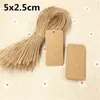 300Pcs/Lot Rectangle Square Type Hanging Kraft Paper Tag Label Note Price Natural Eco-Friendly Tags With Strings Rope Recyclable