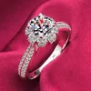 Pierścienie zespołowe luksus 18K Platinum Pierścień z certyfikatem 100% czysty srebrny 925 Pierścień Wysokiej jakości cyrkonia Diamond Womens Wedding Pierścień J240410