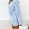 Kvinnor Tracksuits Spring Summer Long Sleeved Single Breasted Shirt Suit Casual Beach Shorts Outfits Enkel randig tryckt 2 -stycken DRO DHSP1