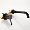 Wall Mounted Matte Black Bathroom Kitchen Faucet One Hole Cold Water Washing Tap Rotate Spout Brass Vanity Sink Crane