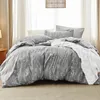 SydCommerce Grey Comforter, söt blommig sängkläder för trång, 3 stycken, 1 mjuka reversibla botaniska blommor och 2 kudde skamar