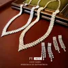 Korean Minimalist Diamond Embellished Geometric Tassel Necklace Earring Set Ins Light Fashion Collarbone Autumn and Winter Versatile Jewelry