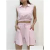 Vêtements de sommeil pour femmes hiloc rose sans manches coton coton baisser le collier crop