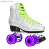 Inline rolschaatsen microfiber lederen rolschaatsen schoenen patines vier flash wielen dubbele rij volwassen professionele aluminium legering beugel volwassen y240410