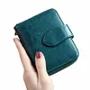 Portafogli in pelle genuina di cera vera da olio da billfolf di donne Short Mini Clutch Borse Soild Coin Pocket Credit Card Bagna Bag della Hide C3JA#