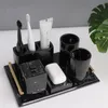 Badezimmerzubehör Set Harz Bad Toilettenseife Seifenspender/Gericht Zahnbürstenhalter/Rack gargle Cup Marmoring Hochzeitsgeschenke 5-6 Stcs