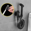 Bidet Faucets Solid Brass Hot and Cold Bathroom Toilet Shower Blow-fed Spray Gun Nozzle Black Bidet Faucet Bathroom Hardware