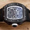 Relógio masculino de luxo Richar M Barrel Designer oco que é um relógio de designer safira espelhado, cinta de borracha à prova d'água de aço inoxidável jg67