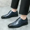 Checkered Leather Shoes for Men Business Attire Block Carved British Men Leather Shoes in Large Size