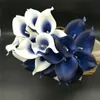 Marineblauwe calla lelies echte touch bloemen zijden bruids boeketten, bruidsmeisjes boeketten, bruiloft centerpieces, decoraties 10 stks