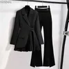 Women's Suits Blazers Women's Casual Blazer Jacket Matching Set Korean Elegant Spring Autumn Chic Suit Coat+Split Black Pants Two-piece Female Clothes C240410