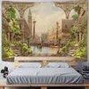 Balcony City Castle Hill Green Plant Paysage Prince Tapestry Mur hippie pas cher accroché Bohemian Wall tapisseries