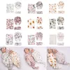 3pcs Newborn Baby Floral Print Swaddle Wrap Knotted Beanie Hat Bowknot Headband Set Infant Receiving Blanket Gifts