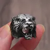 Punk Hip Hop Vintage 14K Gold Tiger Head Ring Men Boy Gold/Steel Color Tiger Animal Ring Biker Fashion Party Jewelry Gift