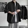 メンズカジュアルシャツドレープKスタイルのファッションクロップドスリーブ香港スタイルの日本語シャツ