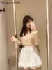 Skirts Kuzuwata Spring A-line Solid Lace Up Faldas Ruffles High Waist Slim Fit Elegant Skirt Japan All-match Ruched Casual Mujer