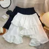 Elastische taille Wit zwart onregelmatige mini kawaii rok Japanse stijl school y2k esthetische ruches korte vrouwen streetwear 240403