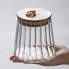蓋付きの縞模様のガラス瓶spicesストレージコンテナ透明な密閉茶缶シリアルディスペンサークッキーキッチンアクセサリー