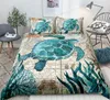 Literie de tortue de mer Collette de couette océan ensemble Teal Teal Mediterranean Marine Marine Ocean Polyester Litder Set queen King Twin Taille