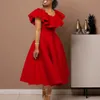 Plus Size Summer Fashionable And Elegant Solid Color Ruffle Edge Banquet Mid Length Large Swing Dress WomenS 240410