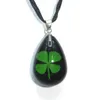 Pendanthalsband 1pc Real Four Leaf Clover Necklace-Real 4 Leaf Clover Encover i hartspressat blommesmyckesresinhalsband 240410