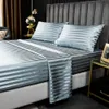 3/4 st Queen King Size Luxury Bed Sheet Set täcker Satin Svart Bedlakor Kudde Flat monterade dubbla ark sängkläder