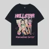 2024 Début du printemps Cross Border T-shirt American High Street Brand Trendy Hell Star / Hip Hop Girl Résumé Pattern Impression et teinture Haikyuu