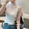 Damestanks ijs zijden halter t-shirt vrouwen kanten vest zomer mouwloze bodem shirt halve coltrui top holle gebreide tank