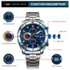 Mujeres de pulsera Megir Men's Blue Dial Chronograph Quartz Relojes de moda de acero inoxidable Análogo para hombre Luminoso Hands 2075g-2