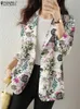 Costumes de femmes Blazers Femmes Automne Blazer Retro Mabères imprimées Casual Long Manche Floral Extérieur Zanzea Vestes de revers à bouton simple surdimensionnées C240410