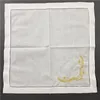 12 PCS Napkins white Hemstitched linen Table Napkin with Color Embroidered Floral 20x20-inch