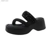 Slippels Dikke Soled Slippers voor vrouwen om te dragen in de zomer van 2024 Nieuwe mode-pailletten High-End Cross Over Flip Flops Beach Sandals H240410