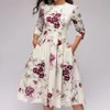 Fashion Women habille élégant imprimé floral 34 manche ronde rond Aline Slim Fit Rucched Prom Party plus taille 240327