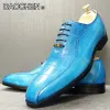 Boots Italian Men Leather Shoes Black Sky Blue Men Dress Office Wedding Shoes Crocodile Pattern Oxfords Formal Shoes for Men