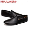 Casual Shoes Men Loafers Lightweight Leather Fashion Crocodile Pattern Breathable Driving Comfortable Summer Flat