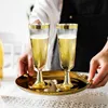 12pcs/conjunto 150ml Clear plástico flautas de champanhe descartáveis Rose Gold Gold Rimed Champagne Wine Glass Copo para Casamento de Festa