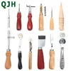 13pcs/conjunto Kit profissional de couro de couro para costura Ferramenta de splicing Ferramenta de borda Acessórios de caça -nó de slotting ferramenta de couro diy