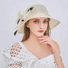 Summer Elegant Flower Organza Sun Hat For Women Luxury Feather Wide Brim Bucket Ladies Wedding Church Party 240410