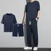 Herren-Tracksuits Männer Casual Set Summer Sports zweiteiliger runder Nacken-T-Shirt-Kordelstringhosen für Innen- und Außenaktivitäten