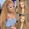 Miodowe blond koronkowe peruki przednie 99J Water Wave ludzkie włosy peruki HD przezroczyste podświetlenie Ombre Water Curly Lace Frontal Peruka